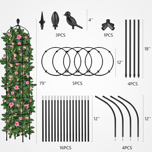 Miuwauer Garden Obelisk Trellis for Climbing Plants Outdoor 6.7 Ft Rose Bush Round Trellis for Pots Rustproof Metal Pipe with Plastic Coated Plant Flower Trellises for Clematis Vine Jasmine Support - Image 4