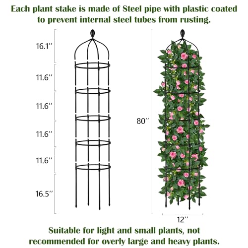Miuwauer Garden Obelisk Trellis for Climbing Plants Outdoor 6.7 Ft Rose Bush Round Trellis for Pots Rustproof Metal Pipe with Plastic Coated Plant Flower Trellises for Clematis Vine Jasmine Support - Image 2