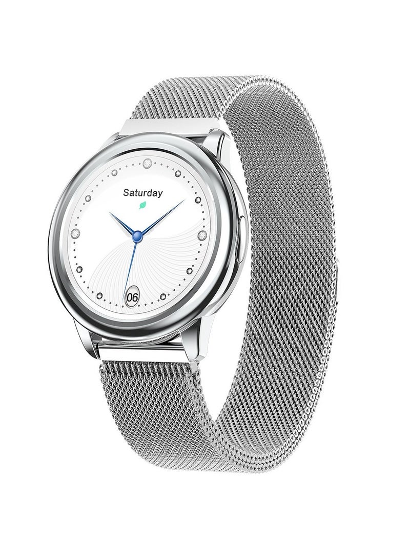 HDT8 Ladies Smart Watch, Life Waterproof Health Monitoring Bracelet, Large HD Screen Lightweight Smart Fitness Tracker For Women, (1pc, Silver, Steel Mesh Strap) - Image 1