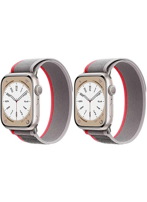(Pack of 2)YOMNA Trail Loop Compatible with Apple Watch Band 49/45/44/42mm, Nylon Weave Sport Loop Men Women Adjustable Pull Tab Strap for Apple Watch Ultra iWatch All Series-(Red/Red)