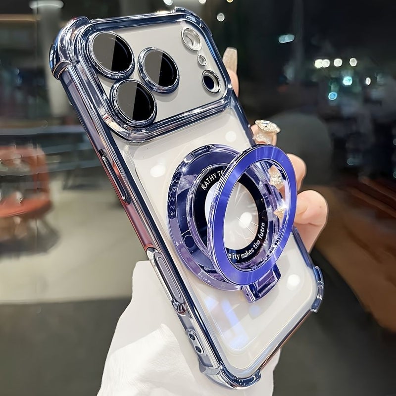 غطاء حماية لأرجل الهاتف الأربعة مع طلاء كهربائي وردي وقاعدة مغناطيسية لهاتف iPhone 14 Pro - Image 2