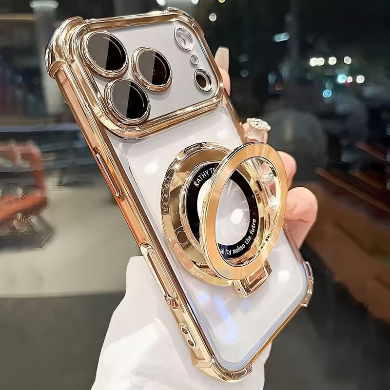 غطاء حماية لأرجل الهاتف الأربعة مع طلاء كهربائي وردي وقاعدة مغناطيسية لهاتف iPhone 14 Pro - Image 5