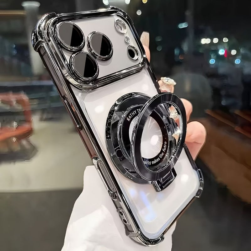 غطاء حماية لأرجل الهاتف الأربعة مع طلاء كهربائي وردي وقاعدة مغناطيسية لهاتف iPhone 14 Pro - Image 4