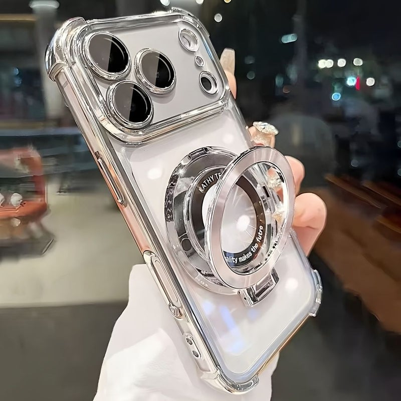 غطاء حماية لأرجل الهاتف الأربعة مع طلاء كهربائي وردي وقاعدة مغناطيسية لهاتف iPhone 14 Pro - Image 1
