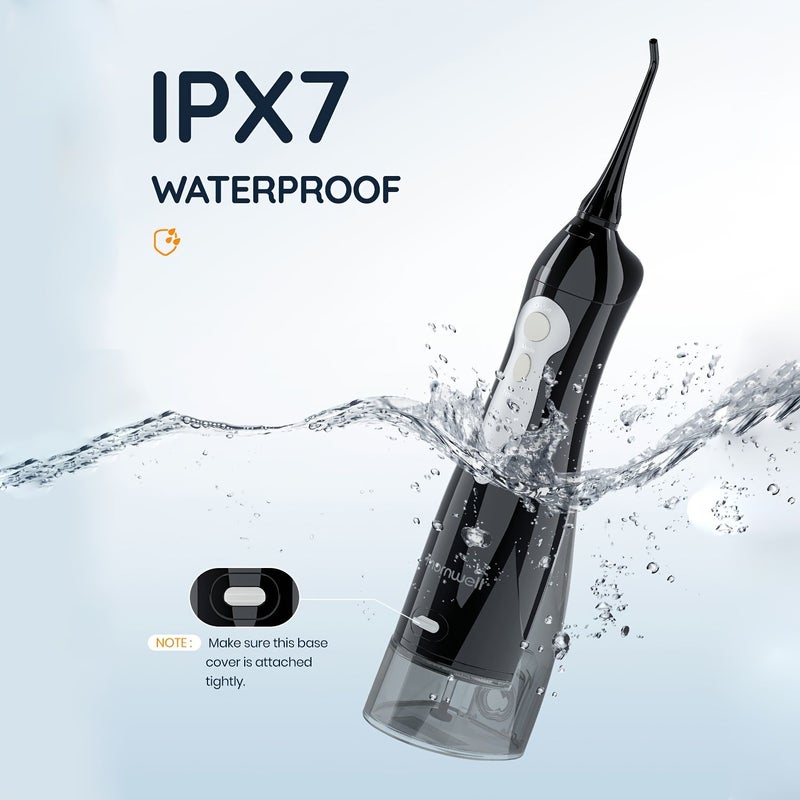 غاسل فموي محمول كلاسيكي بسعة خزان ماء كبيرة 10.14 أونصة، مقاوم للماء بمعيار IPX7 قابل للشحن، لتنظيف الأسنان مع 4 فوهات، اللون أبيض - Image 4