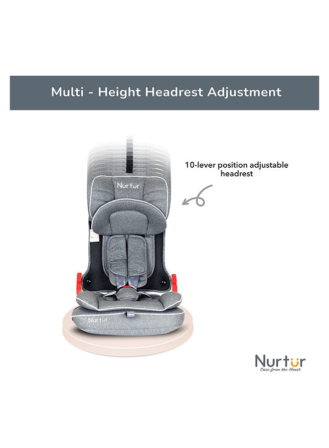 Nurtur Maverick Baby/Kids Compact Foldable Car Seat - ISOFIX - 10-level Adjustable Headrest - 9 months to 12 years (Group 1/2/3), Upto 36kg, Grey Multi - Image 4