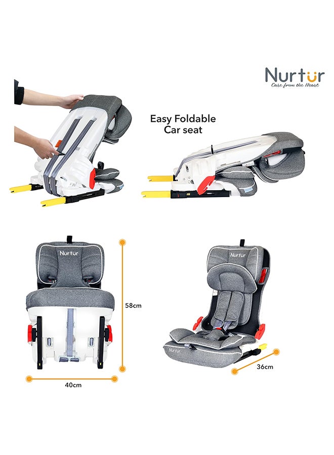 Nurtur Maverick Baby/Kids Compact Foldable Car Seat - ISOFIX - 10-level Adjustable Headrest - 9 months to 12 years (Group 1/2/3), Upto 36kg, Grey Multi - Image 5