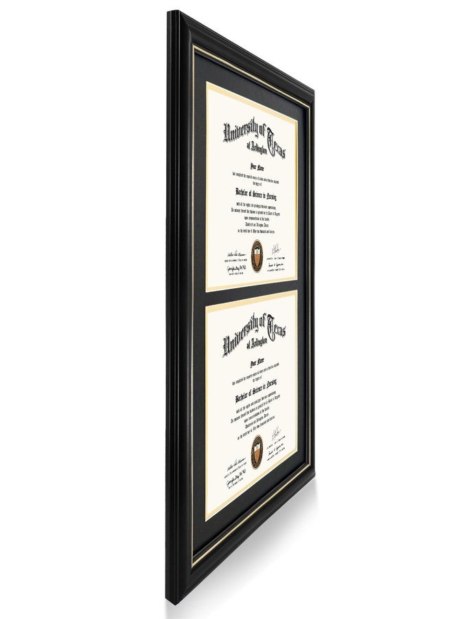GraduationMall Double 8.5x11 Diploma Frame,Solid Wood & UV Protection Acrylic,Black Finish with Gold Trim,Black & Gold Mat - Image 3