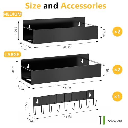 SMRCAD Magnetic Spice Rack for Refrigerator Seasoning Organizer for Spice Fridge Shelf storage Magnetic Shelf with Hook for Oven (BLACK, 5pack) - Image 2