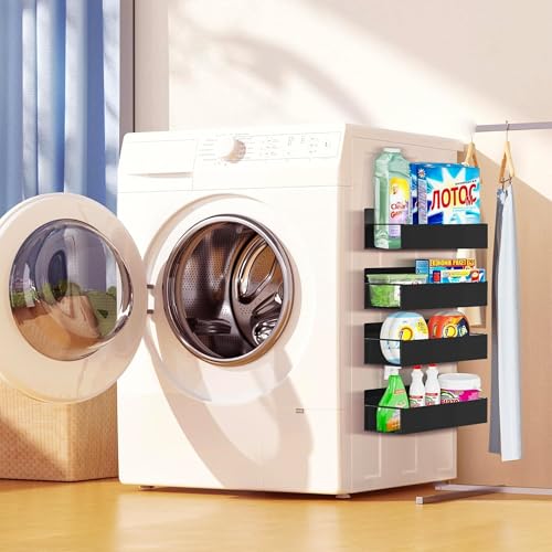 SMRCAD Magnetic Spice Rack for Refrigerator Seasoning Organizer for Spice Fridge Shelf storage Magnetic Shelf with Hook for Oven (BLACK, 5pack) - Image 5