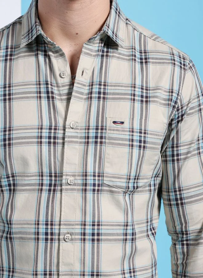 The Indian Garage Co Men Slim Fit Checkered Full Sleeves Cutaway Collar Casual Shirt
