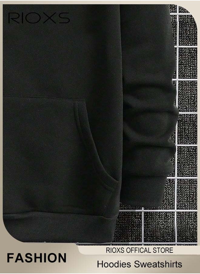 RIOXS Men's Hoodies Sweatshirts,Letter Graphic Print Front Zipper Hoodie Sweatshirt,Long Sleeve Hooded Sweatshirt With Pocket,Pullovers Hooded Tops For Men,Casual Sportswear Hoodies,Gift For Daddy Boyfirend Husband  - Image 5