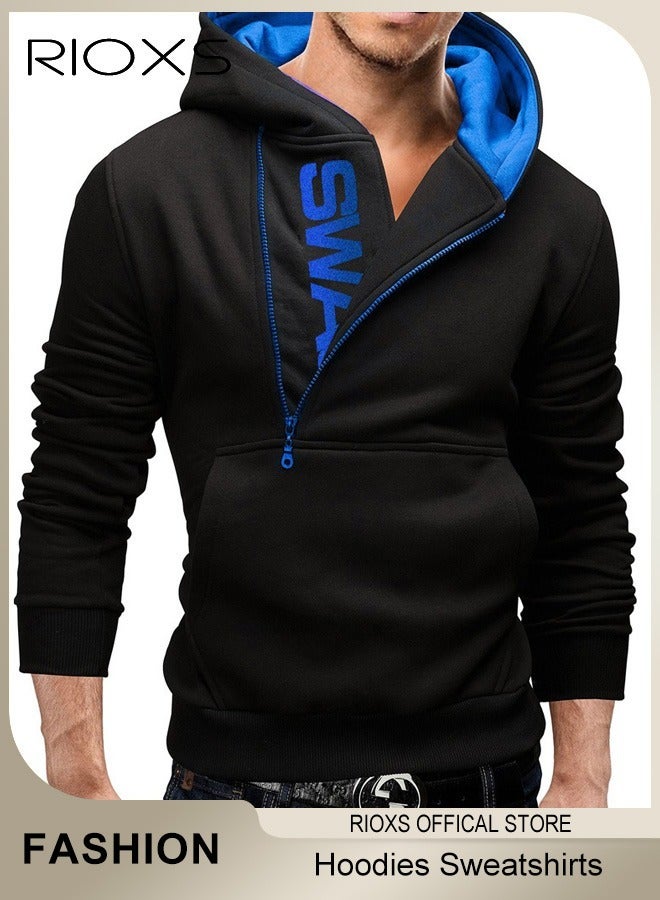 RIOXS Men's Hoodies, Relaxed Long Sleeve Letter Graphic Print Hoodied Sweatshirt for Men, Soft Pullover Sweatshirt with Kangaroo Pocket, Fall Winter Casual Loose Men's Hooded Top Sportswear Hoodies, Fashion Versatile Pullover for Daddy Boyfirend Husband - Image 1