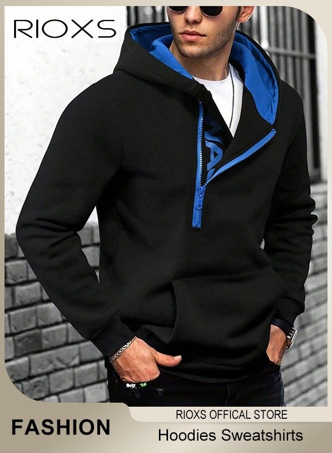 RIOXS Men's Hoodies, Relaxed Long Sleeve Letter Graphic Print Hoodied Sweatshirt for Men, Soft Pullover Sweatshirt with Kangaroo Pocket, Fall Winter Casual Loose Men's Hooded Top Sportswear Hoodies, Fashion Versatile Pullover for Daddy Boyfirend Husband - Image 2