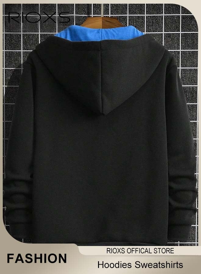 RIOXS Men's Hoodies, Relaxed Long Sleeve Letter Graphic Print Hoodied Sweatshirt for Men, Soft Pullover Sweatshirt with Kangaroo Pocket, Fall Winter Casual Loose Men's Hooded Top Sportswear Hoodies, Fashion Versatile Pullover for Daddy Boyfirend Husband - Image 3