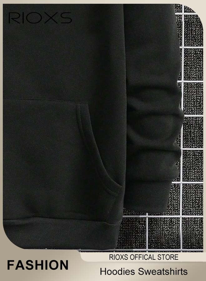 RIOXS Men's Hoodies, Relaxed Long Sleeve Letter Graphic Print Hoodied Sweatshirt for Men, Soft Pullover Sweatshirt with Kangaroo Pocket, Fall Winter Casual Loose Men's Hooded Top Sportswear Hoodies, Fashion Versatile Pullover for Daddy Boyfirend Husband - Image 5