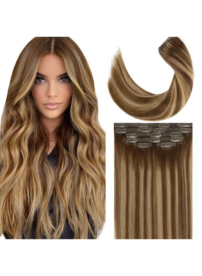 ليسر وصلات شعر بالياج طبيعية غير مرئية من جلد البولي يوريثان بطول 20 بوصة من اللون البني الشوكولاتي إلى الأشقر الكراميل، 7 قطع، 110 جرام وصلات شعر حريرية مستقيمة بدون درزات، مثبتة في الرأس بالكامل R#4-4/27 - Image 1