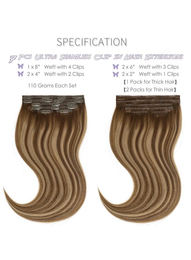 ليسر وصلات شعر بالياج طبيعية غير مرئية من جلد البولي يوريثان بطول 20 بوصة من اللون البني الشوكولاتي إلى الأشقر الكراميل، 7 قطع، 110 جرام وصلات شعر حريرية مستقيمة بدون درزات، مثبتة في الرأس بالكامل R#4-4/27 - Image 2