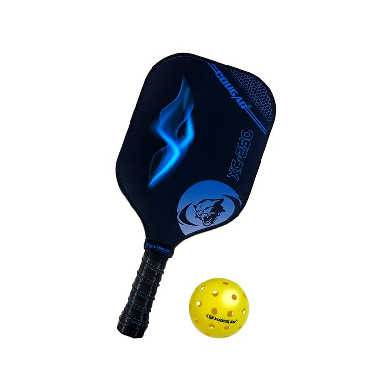 Cougar Carbon Fibre Pickleball Paddle,(XC-250) Polypropylene Honeycomb Core, 19 mm Thickness, Premium Grip, 225g, 1 Paddle & 1 Performance Balls with Carry Bag - Image 1