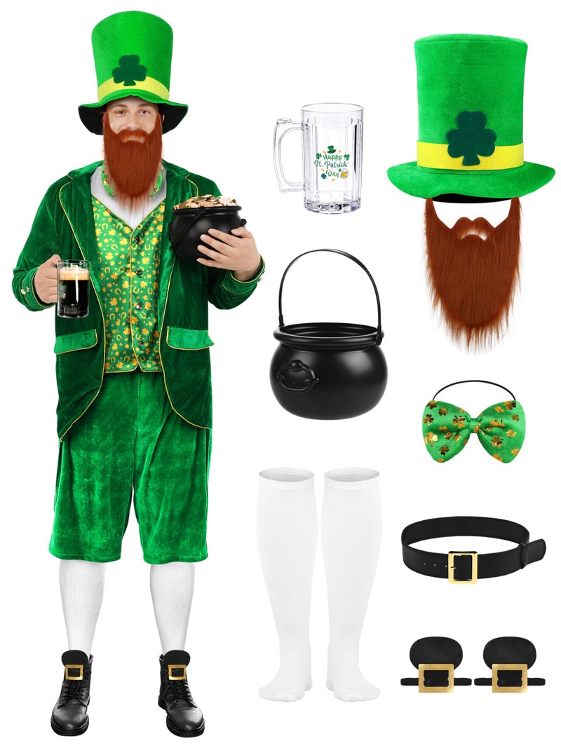 SOMSOC 10 Pcs Men's St. Patrick's Day Costume Set Irish Green Shamrock Clover Accessories for Adult Costume Party Supplies - Image 1
