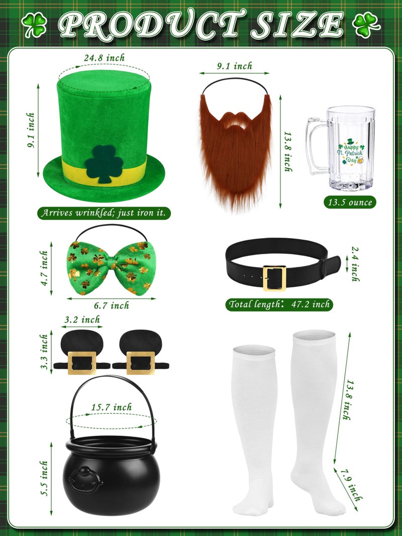 SOMSOC 10 Pcs Men's St. Patrick's Day Costume Set Irish Green Shamrock Clover Accessories for Adult Costume Party Supplies - Image 3