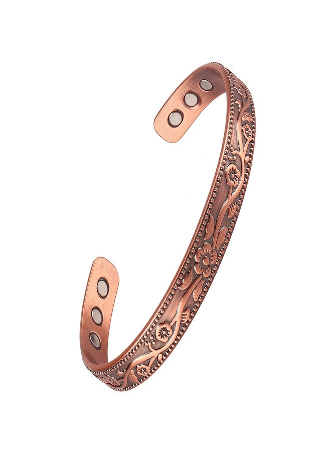 FASCIO Vintage Flower Copper Bracelet,99.9% Pure Copper 3500 Gauss Strong Magnets Adjustable Cuff,Copper Bracelet for Women Men - Image 1