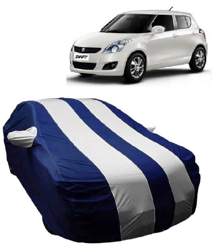 Carigiri White and Navy Blue Car Body Cover for Maruti Suzuki Swift(Triple Stitched,Mirror Pockets,UV Resistant,Dustproof)(Models-2005, 2006, 2007, 2008, 2009, 2010, 2011, 2012, 2013) - Image 1