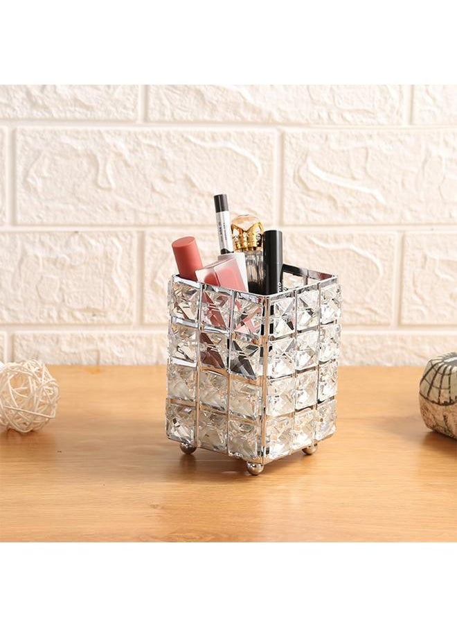 yongsheng Makeup Brush Holders Pen Holder Handcrafted Crystal Pencil Pen Collection Cosmetic Storage for Vanity Desk Organizer Square Silver  - Image 3