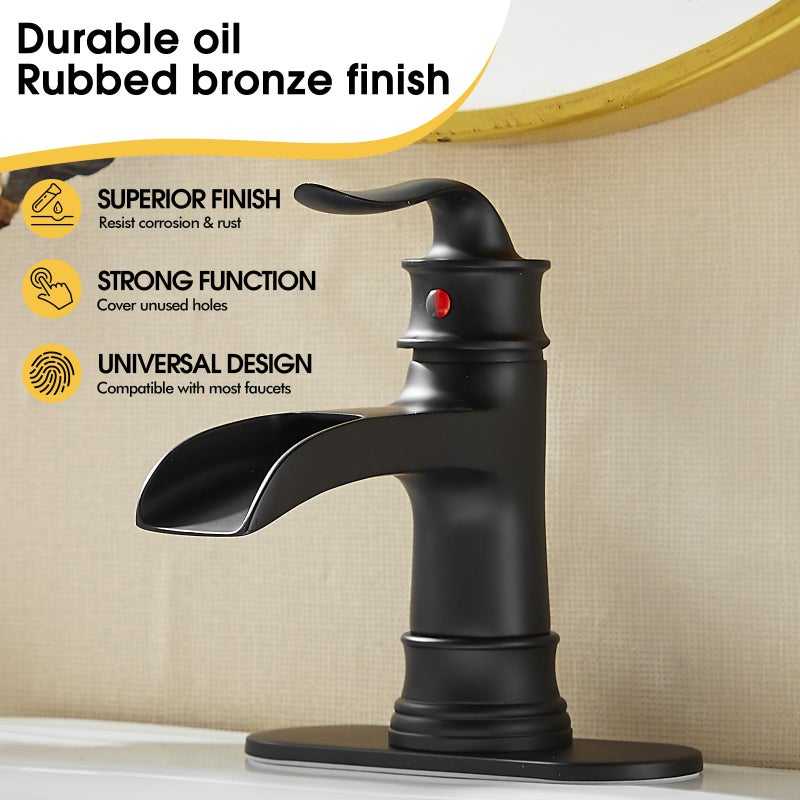 Fransiton Waterfall Faucet Bathroom Faucet Single Handle One Hole Matte Black Finish Large Spout Lavatory Faucets (Matte Black) - Image 4