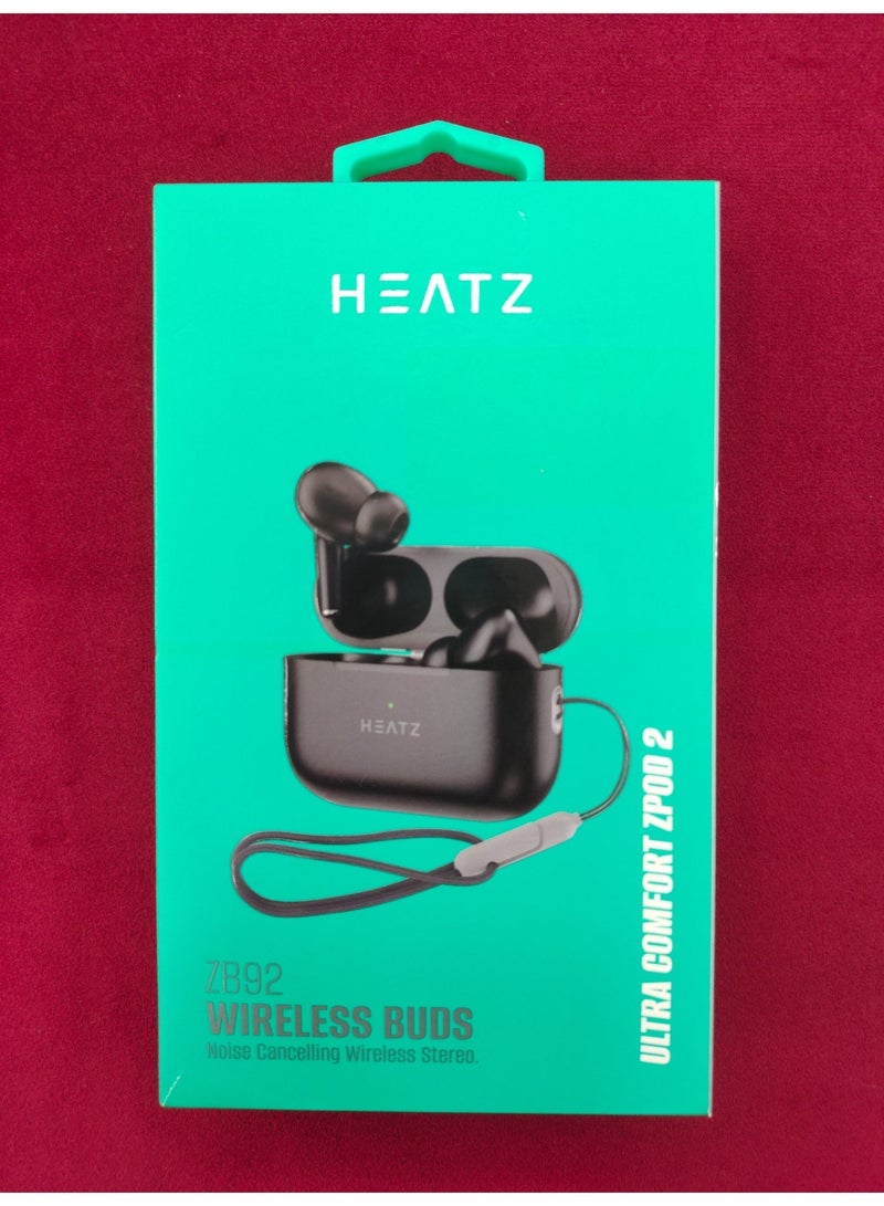 هيتز سماعات أذن لاسلكية Heatz ZB92 | ​​سماعات بلوتوث | سماعات عازلة للضوضاء | تحكم باللمس | ميكروفون مزدوج لمكالمات واضحة | صوت ستيريو | عمر بطارية طويل | أسود - Image 3