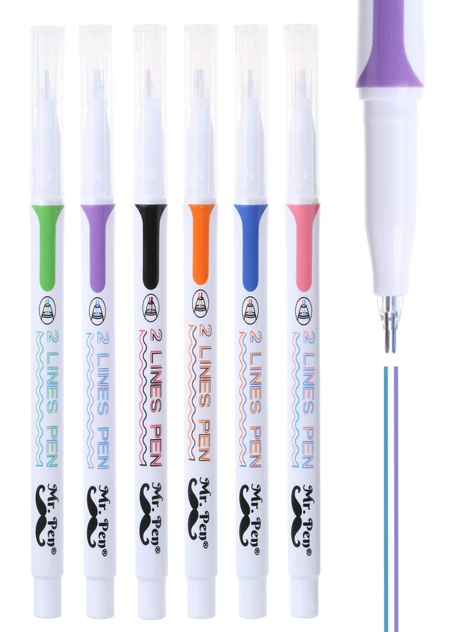 Mr. Pen- Double Line Pen, 6 Pack, Assorted Colors, Outline Pen, Two Color Pen, Two Line Pens, 3d Drawing Pen, 3d Writing Pen, 2 Line Pens, Double Line Marker Pens, Double Line Pens for Art - Image 1