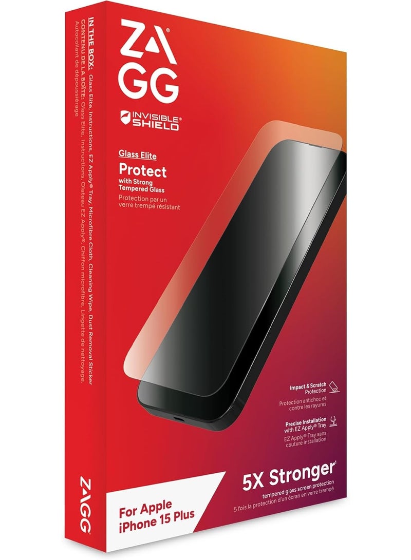 زاج واقي شاشة InvisibleShield Glass Elite Privacy لهاتف iPhone 15  - واقي شاشة ثنائي الاتجاه للخصوصية، مصنوع من الزجاج المقوى، مقاوم للخدش، مقاوم للسقوط، مقاوم للتلطخ، سهل التركيب، متوافق مع الجرابات - Image 1