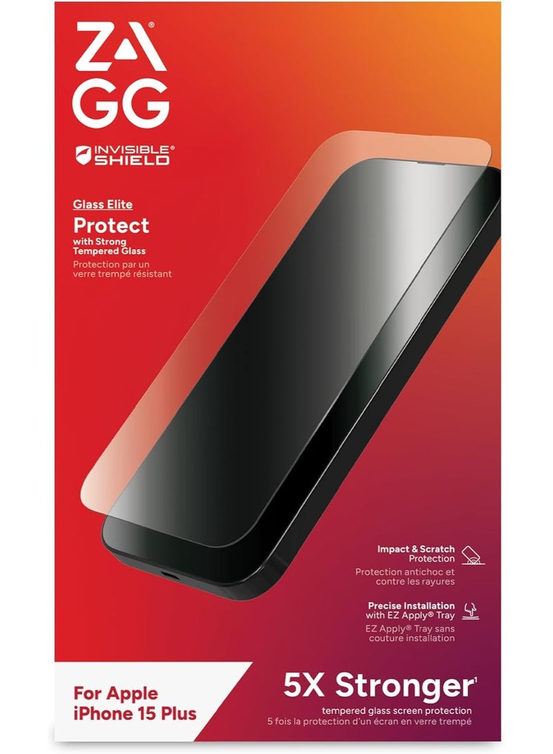 زاج واقي شاشة InvisibleShield Glass Elite Privacy لهاتف iPhone 15  - واقي شاشة ثنائي الاتجاه للخصوصية، مصنوع من الزجاج المقوى، مقاوم للخدش، مقاوم للسقوط، مقاوم للتلطخ، سهل التركيب، متوافق مع الجرابات - Image 2