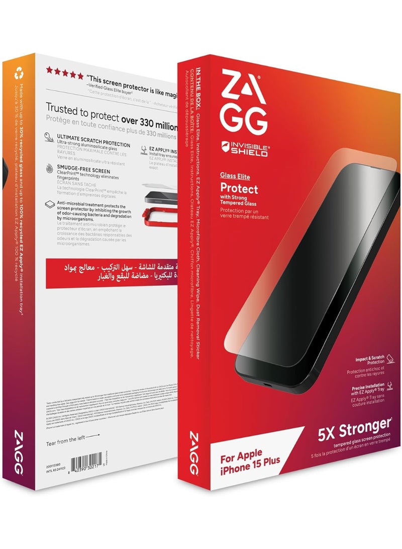 زاج واقي شاشة InvisibleShield Glass Elite Privacy لهاتف iPhone 15  - واقي شاشة ثنائي الاتجاه للخصوصية، مصنوع من الزجاج المقوى، مقاوم للخدش، مقاوم للسقوط، مقاوم للتلطخ، سهل التركيب، متوافق مع الجرابات - Image 3