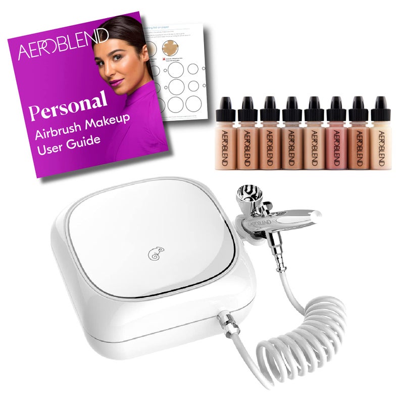 Aeroblend Airbrush Makeup Personal Starter Kit  Medium Foundation  With 8 Color Set