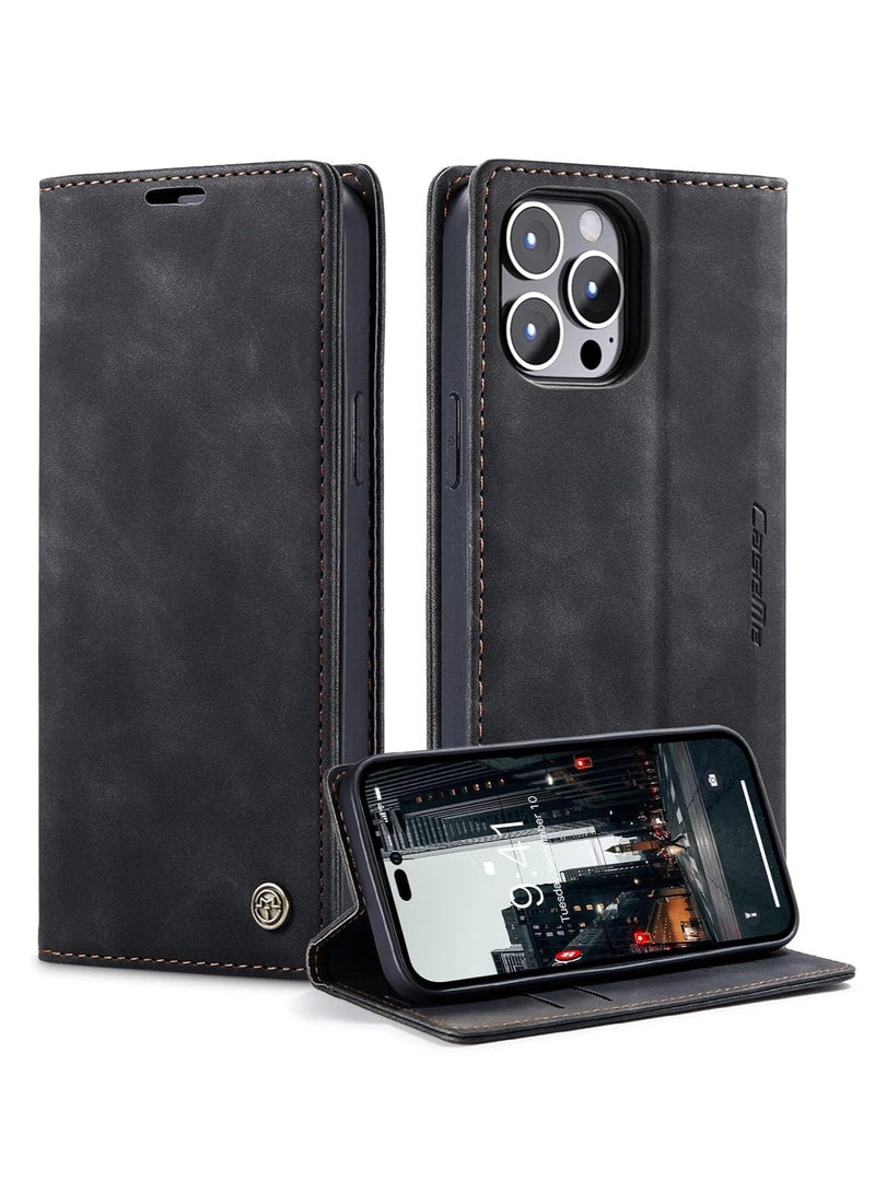 Aookay Case for iPhone 16 Pro Max with Card Slots, Wallet Case Matte Leather with Card Slots, Foldable Stand, Full Protection, Magnetic Closure, Anti-Drop Design cover for iPhone 16 Pro Max (Black)  - Image 1