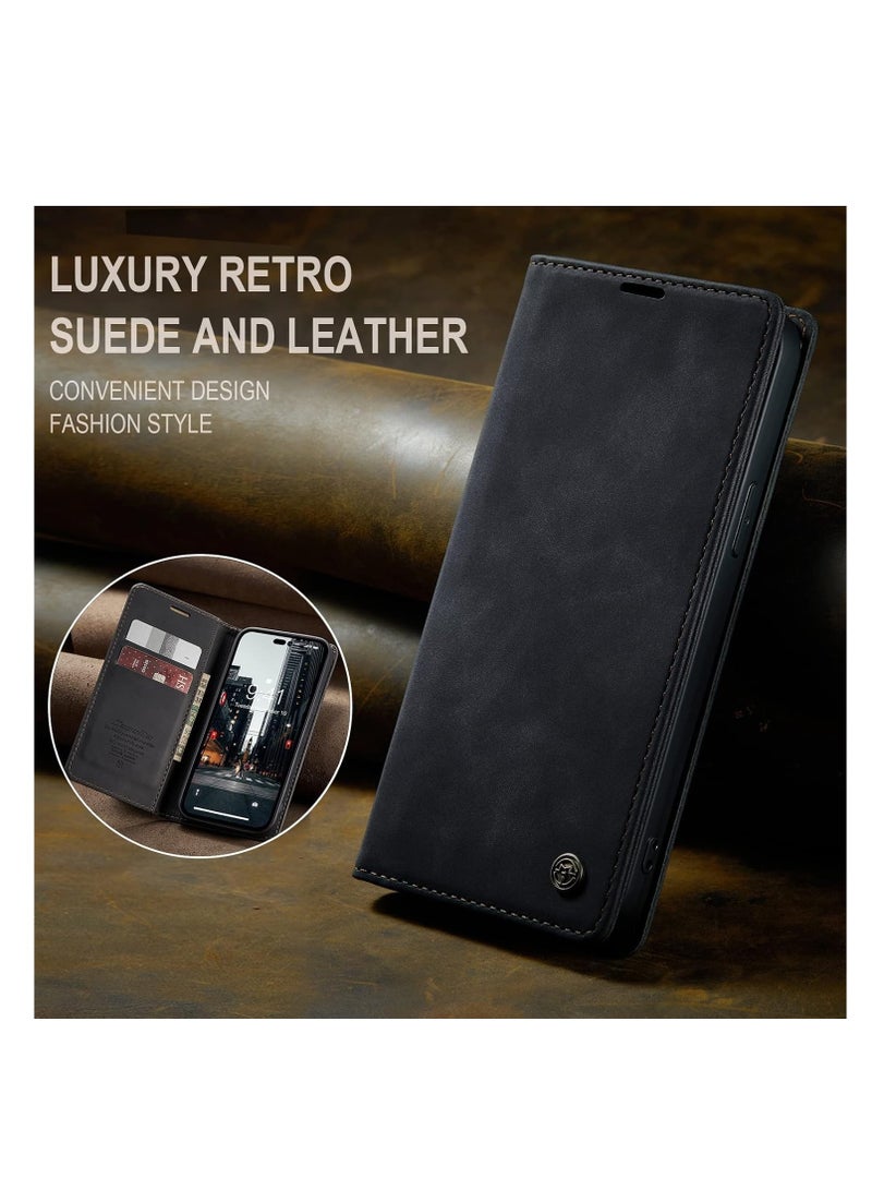 Aookay Case for iPhone 16 Pro Max with Card Slots, Wallet Case Matte Leather with Card Slots, Foldable Stand, Full Protection, Magnetic Closure, Anti-Drop Design cover for iPhone 16 Pro Max (Black)  - Image 2