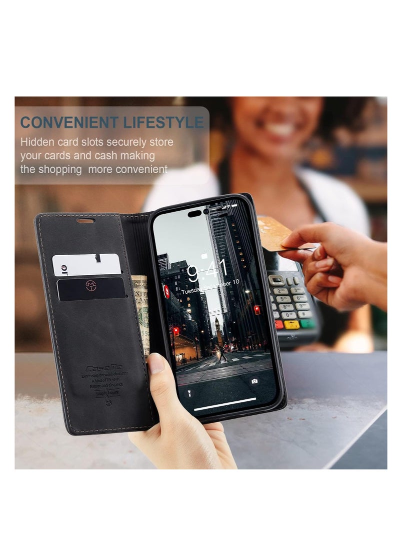 Aookay Case for iPhone 16 Pro Max with Card Slots, Wallet Case Matte Leather with Card Slots, Foldable Stand, Full Protection, Magnetic Closure, Anti-Drop Design cover for iPhone 16 Pro Max (Black)  - Image 3