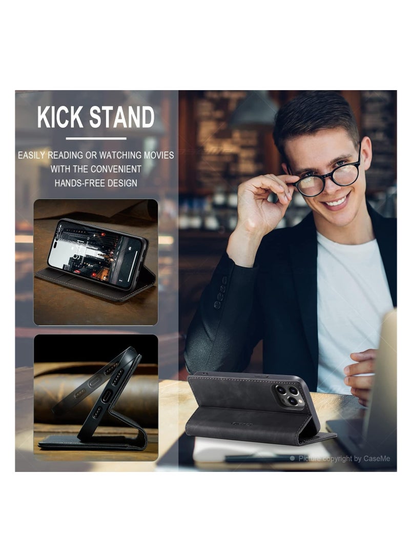 Aookay Case for iPhone 16 Pro Max with Card Slots, Wallet Case Matte Leather with Card Slots, Foldable Stand, Full Protection, Magnetic Closure, Anti-Drop Design cover for iPhone 16 Pro Max (Black)  - Image 4