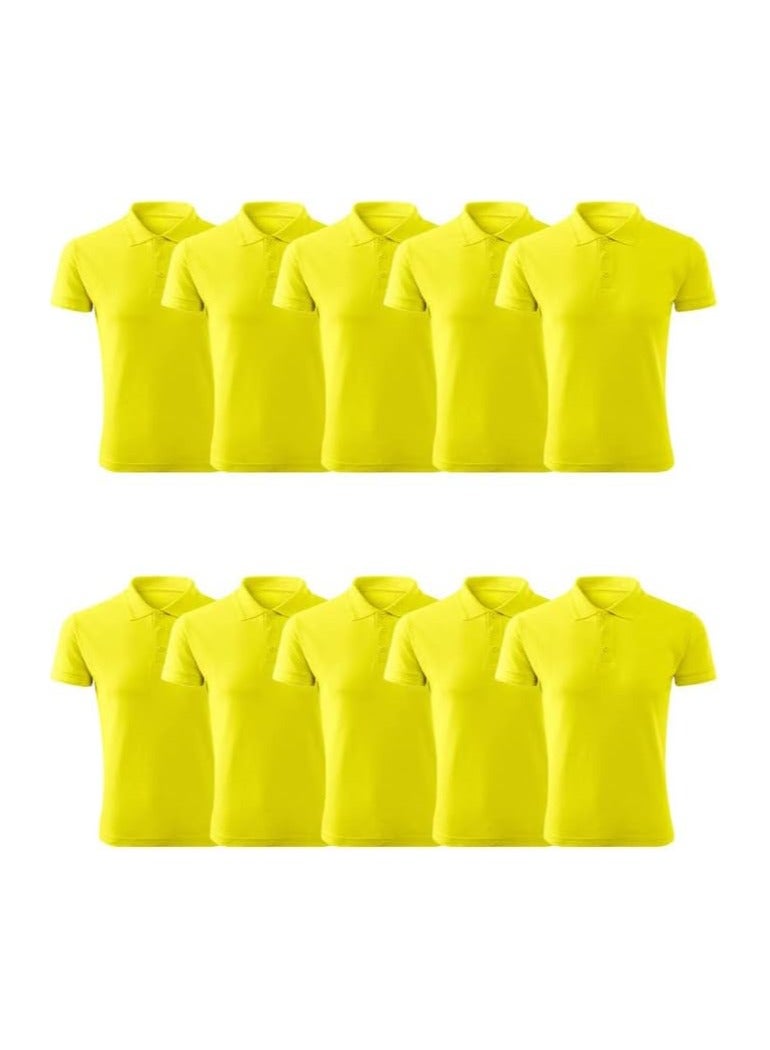 PRINTSHOP4ME Pack Of 10 Pcs Women's Regular-Fit Golf Polo T-shirt Pure Cotton Short Sleeve 220 GSM Basic Colors  - Image 1