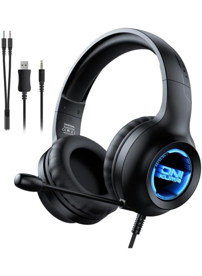 ONIKUMA X36 Gaming Headset with Microphone – Wired Over-Ear Headphones, Surround Sound, Noise Cancelling Mic, LED Light, Ergonomic Earpads, for PC, PS5, PS4, Xbox, Laptop (Black) - Image 1
