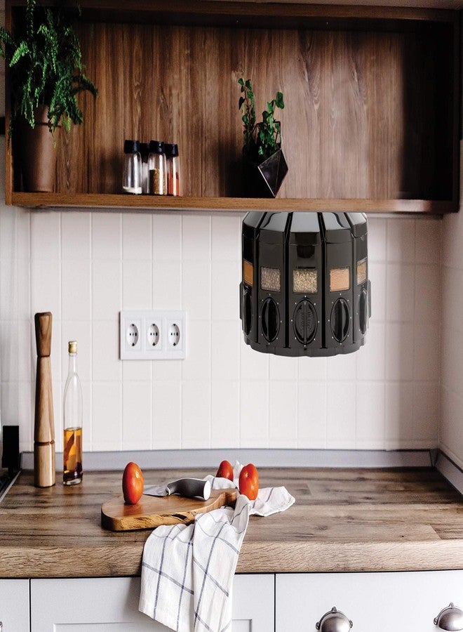 KitchenArt Kitchen Art Spice Rack Select-A-Spice Auto-Measure Carousel 12 Compartments Black 8.75 x 8.75 x 6 inches - Image 3