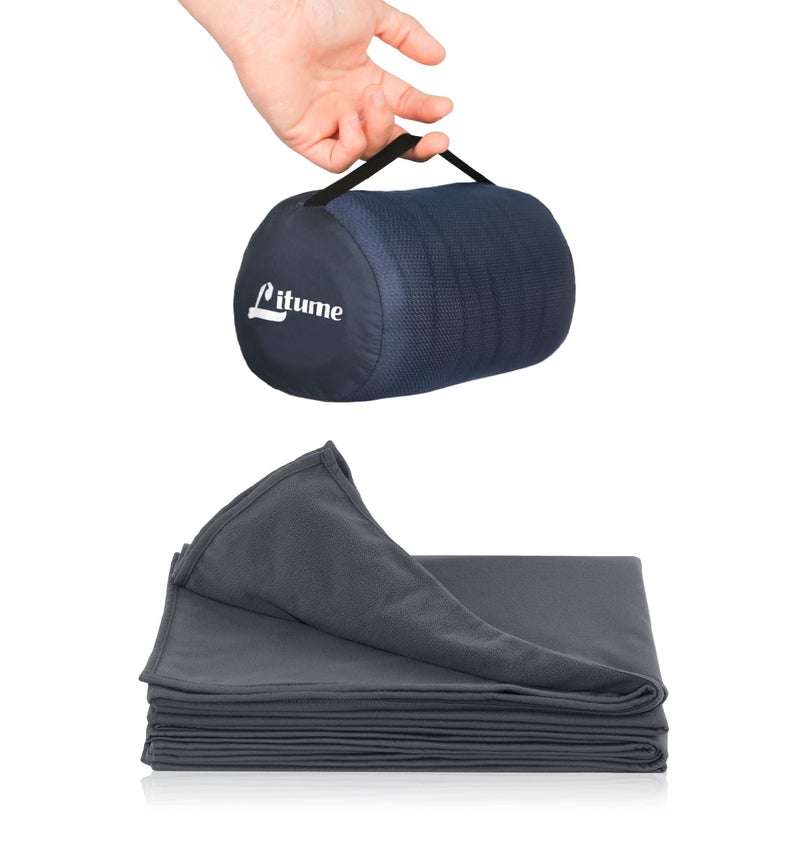Litume Travel Camping Blanket Lightweight and Breathable, 67 x 48 in Soft Airplane Flight Blanket for Travelers, Foldable Sheet with Stuff Sack for Train, Camp, backapcking, Office, Home (E651 Grey) - Image 1