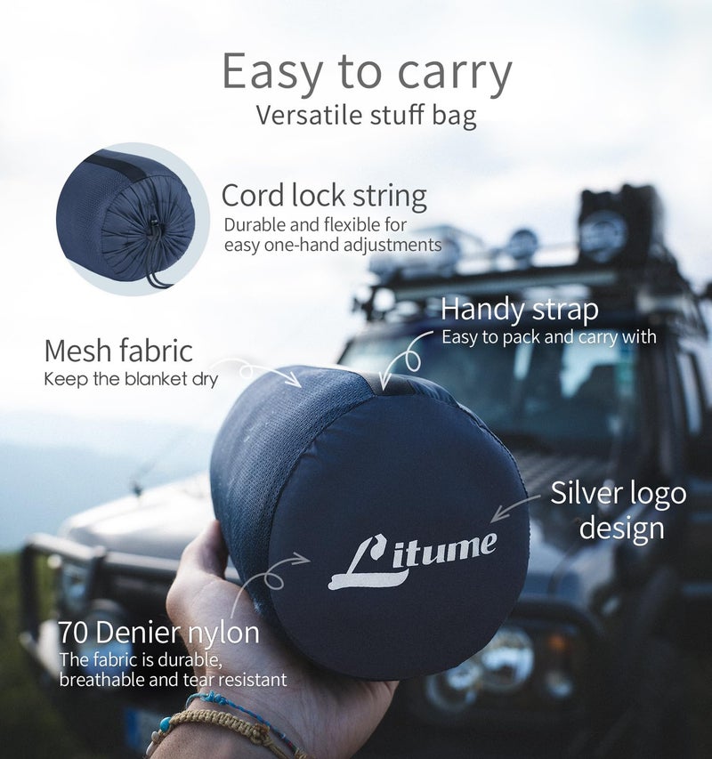 Litume Travel Camping Blanket Lightweight and Breathable, 67 x 48 in Soft Airplane Flight Blanket for Travelers, Foldable Sheet with Stuff Sack for Train, Camp, backapcking, Office, Home (E651 Grey) - Image 2
