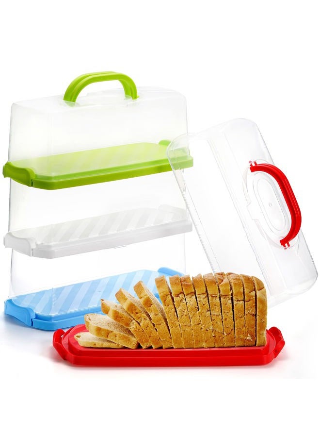 Cedilis 3 Pack Portable Bread Box with Clear Lid, Plastic Loaf Cakes Storage Container with Handle, Rectangular Bread Keeper for Storing Banana Bread, Pumpkin Bread and Quick Breads, 3 Color - Image 1