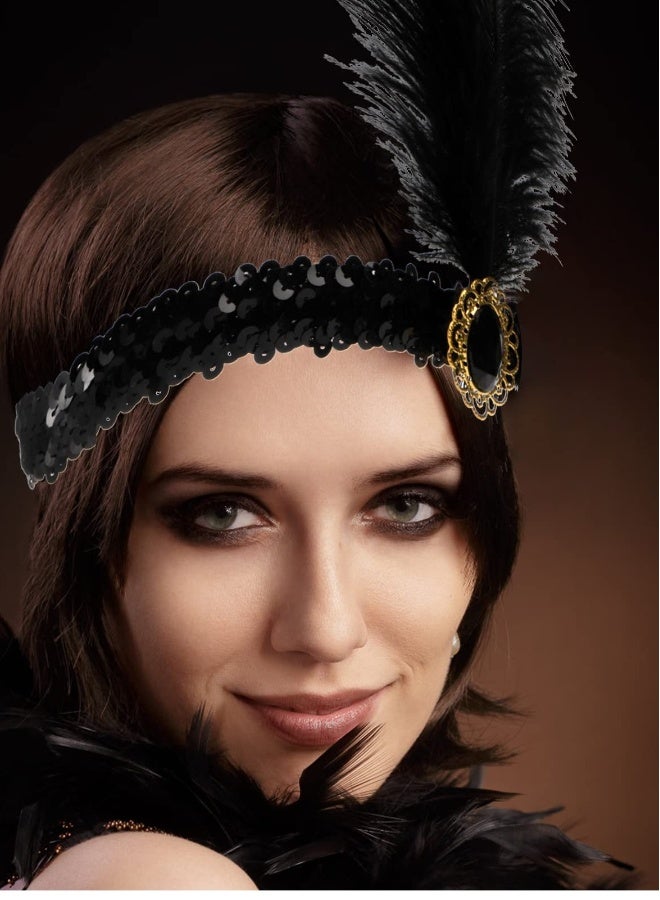 Party Dress Up Set, 1920s Flapper Accessories Set for Women, Fancy Dress Party Accessories with Flapper Headband Long Gloves Pearl Necklace, Great Gatsby Theme Party Accessories (A7) - Image 5