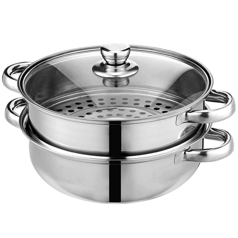 Steamer Pot for Cooking 11 inch Stainless Steel 2tier Multipurpose 188 Stainless Steel Steam Pot Cookware with Lid for Vegetable Dumpling Stock Sauce Food