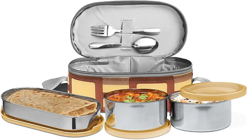Milton Milton Corporate Lunch Stainless Steel Containers, Set of 3, (280 ml, 280 ml, 472 ml), Yellow | Light Weight | Odour Proof | Leak Proof | Easy to Carry | Food Grade