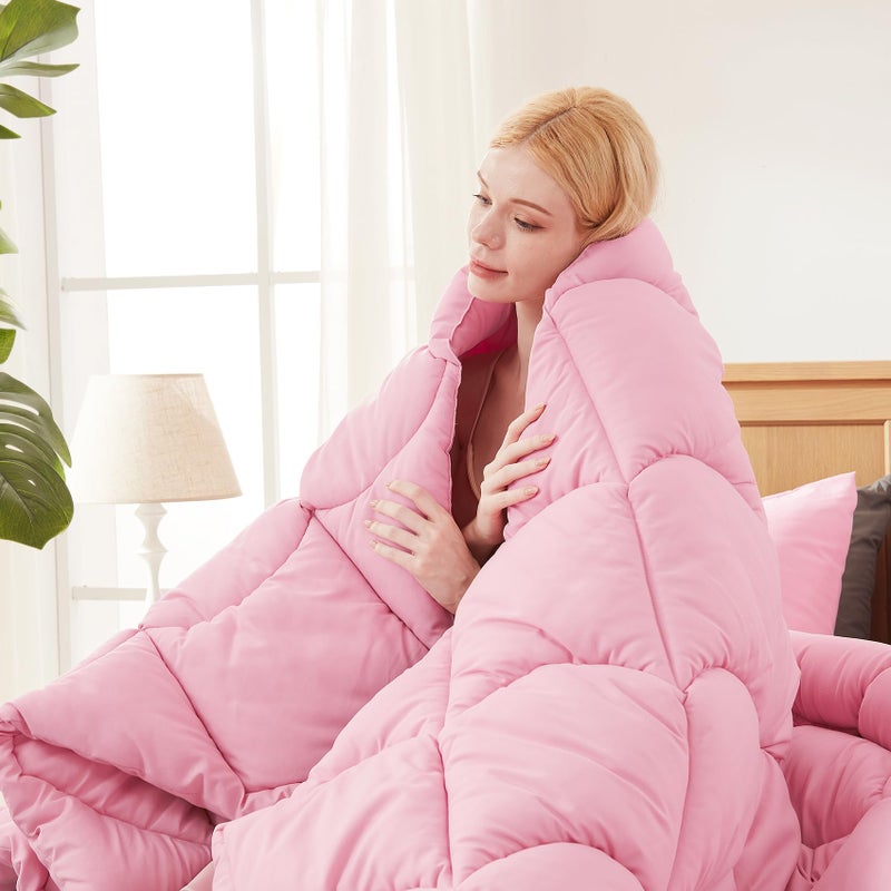 Decroom Lightweight Twin Comforter Set with 1 Pillow Sham - 2 Pieces Set - Quilted Down Alternative Comforter/Duvet Insert for All Season - Pink - Twin/Twin XL Size - Image 2