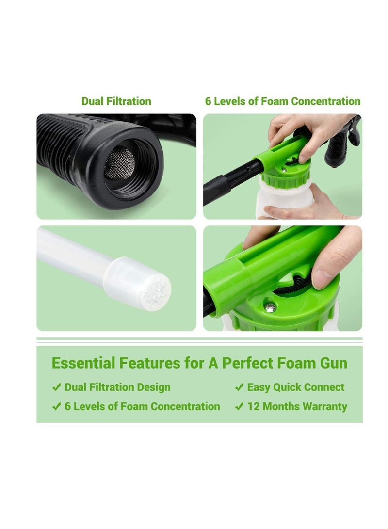 Excefore Car Wash Foam Gun, Soap Sprayer with 3/8" Brass Connector & Washing Mitts, Dual Filtration, 6 Levels of Concentration, Quick Connect to Most Garden Hose Cannon for Hose, Adjustment Ratio Dial(Green) - Image 4
